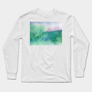 Green Mist Forest. Original Watercolor Painting Fine Art Print Landscape Art Print from Watercolor Painting Original Wall Art Long Sleeve T-Shirt